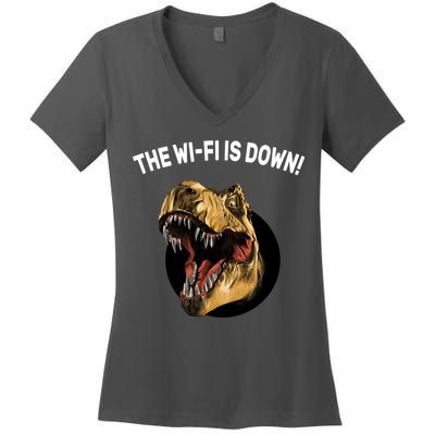The Wifi Is Down Funny T-rex Women's V-Neck T-Shirt