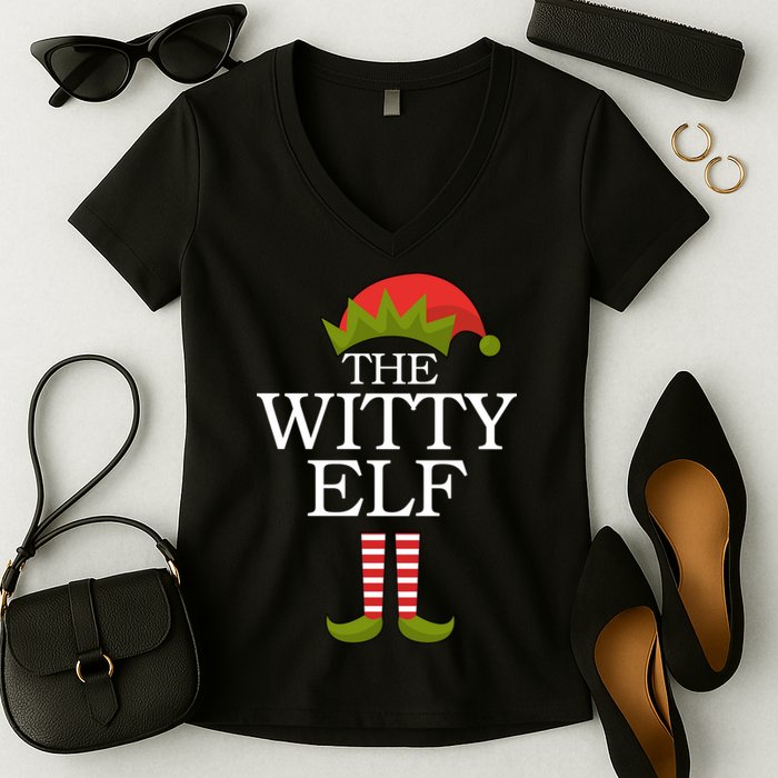 The Witty Elf Matching Christmas Women's V-Neck T-Shirt