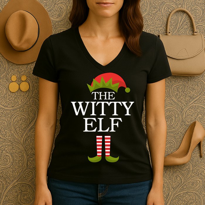 The Witty Elf Matching Christmas Women's V-Neck T-Shirt