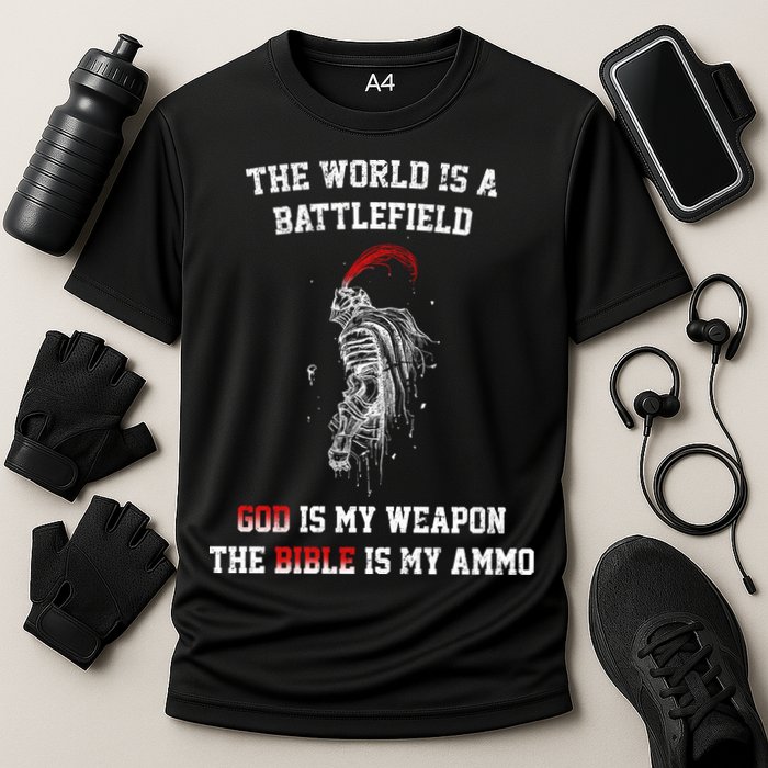 The World Is a Battlefield God is my Weapon Cooling Performance Crew T-Shirt