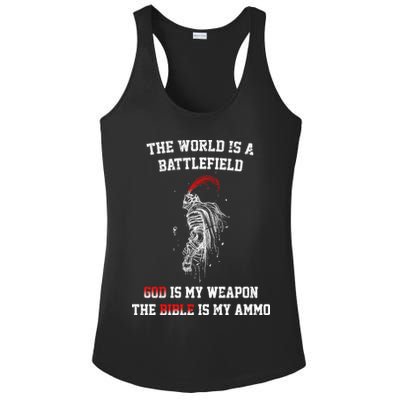The World Is a Battlefield God is my Weapon Ladies PosiCharge Competitor Racerback Tank