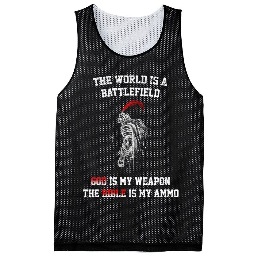The World Is a Battlefield God is my Weapon Mesh Reversible Basketball Jersey Tank
