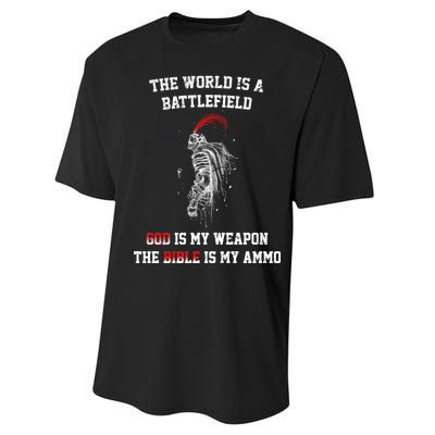 The World Is a Battlefield God is my Weapon Performance Sprint T-Shirt