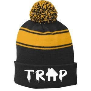 Trap House EDM Rave Festival Costume Outfit Dance Music Stripe Pom Pom Beanie