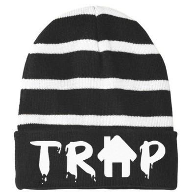 Trap House EDM Rave Festival Costume Outfit Dance Music Striped Beanie with Solid Band