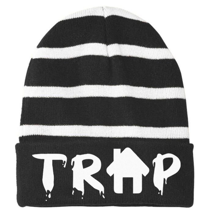 Trap House EDM Rave Festival Costume Outfit Dance Music Striped Beanie with Solid Band