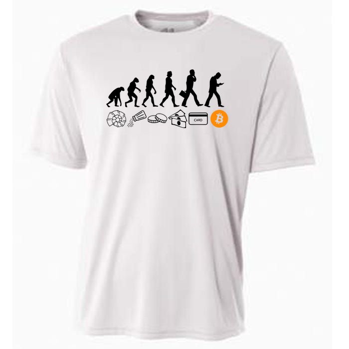 The Human Evolution Of Money Bitcoin Cooling Performance Crew T-Shirt