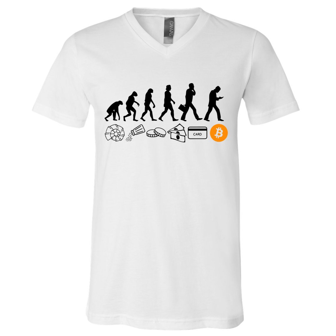 The Human Evolution Of Money Bitcoin V-Neck T-Shirt