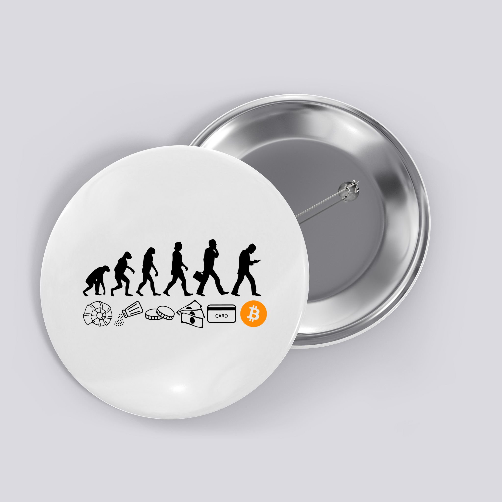 The Human Evolution Of Money Bitcoin Button