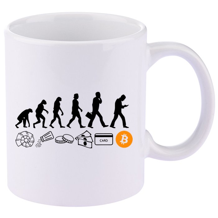 The Human Evolution Of Money Bitcoin 11oz C Handle Ceramic Mug