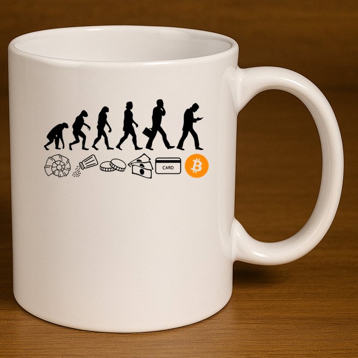 The Human Evolution Of Money Bitcoin 11oz C Handle Ceramic Mug