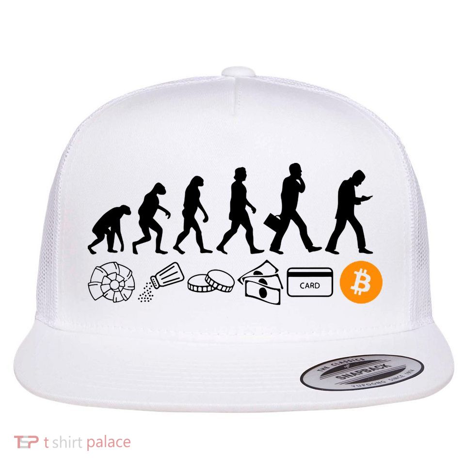 The Human Evolution Of Money Bitcoin Flat Bill Trucker Hat