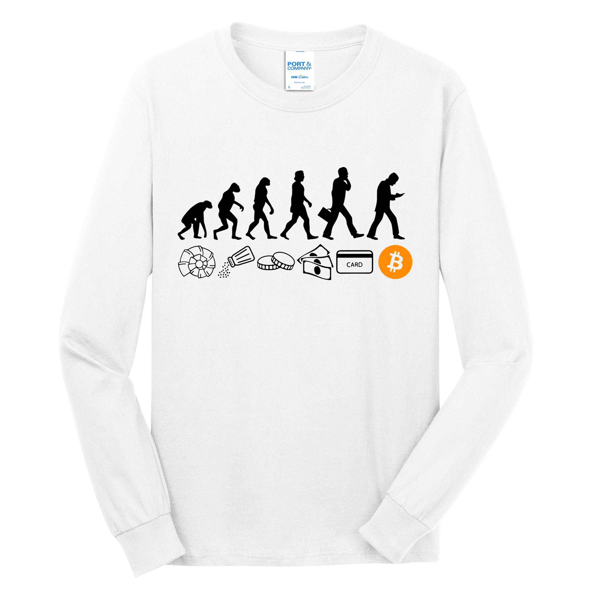 The Human Evolution Of Money Bitcoin Tall Long Sleeve T-Shirt