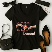 Then God Said Let There Be Bacon Women's V-Neck T-Shirt