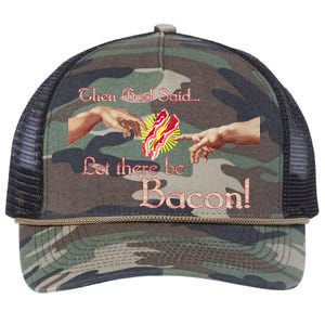 Then God Said Let There Be Bacon Retro Rope Trucker Hat Cap