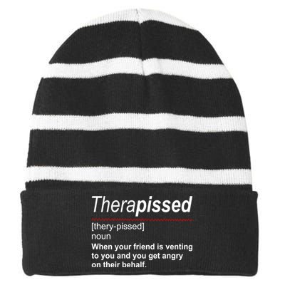 Therapissed Funny Definition Striped Beanie with Solid Band