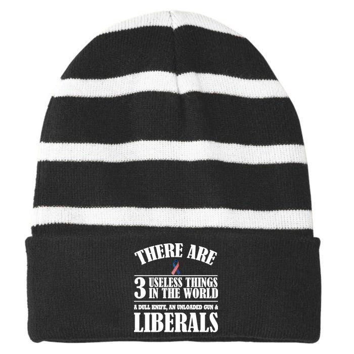 There Are 3 Useless Things In The World Striped Beanie with Solid Band