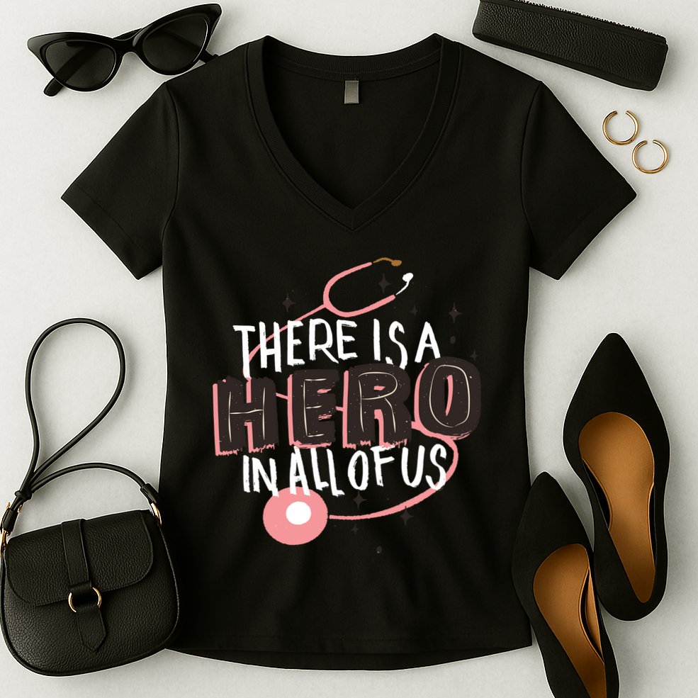 There Is A Hero In All Of Us Nurses Doctors Women's V-Neck T-Shirt