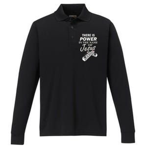 There Is Power In The Name of Jesus Performance Long Sleeve Polo