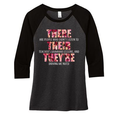 There Their They're Grammar Lessons Women's Tri-Blend 3/4-Sleeve Raglan Shirt