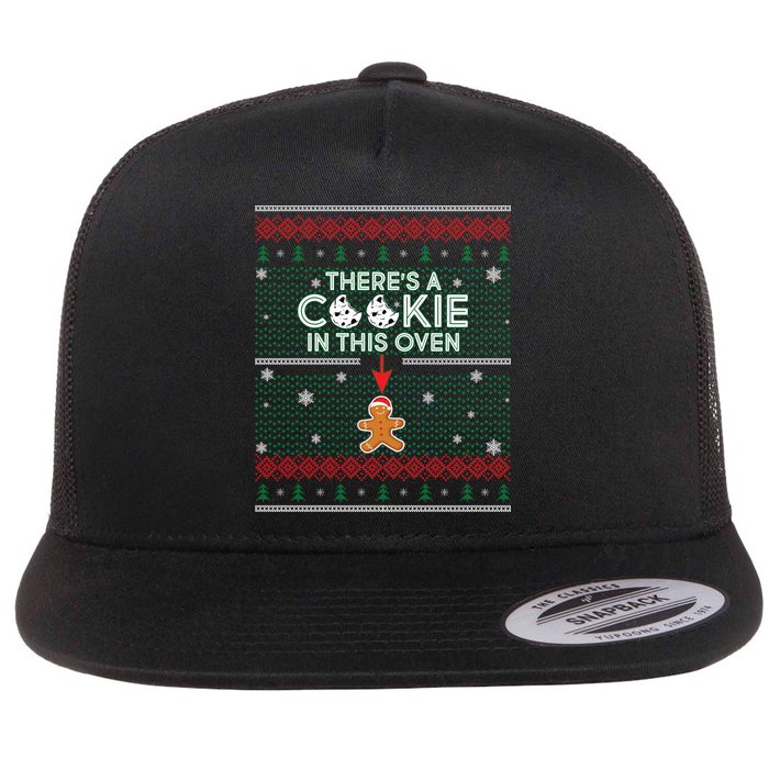 There's A Cookie In This Oven Ugly Christmas Sweater Flat Bill Trucker Hat