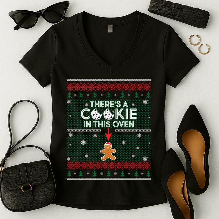 There's A Cookie In This Oven Ugly Christmas Sweater Women's V-Neck T-Shirt