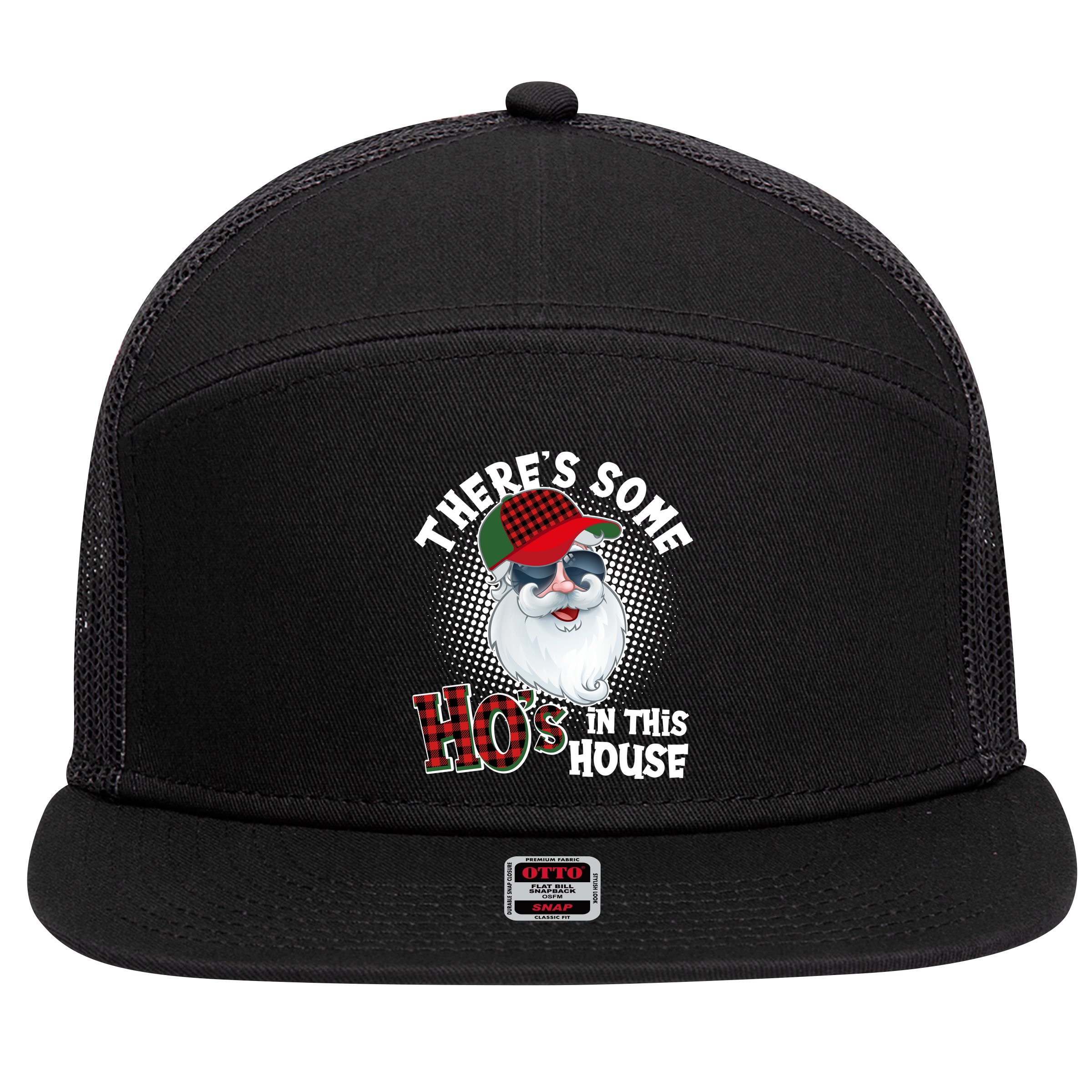 There's Some Ho's In This House Plaid Santa 7 Panel Mesh Trucker Snapback Hat