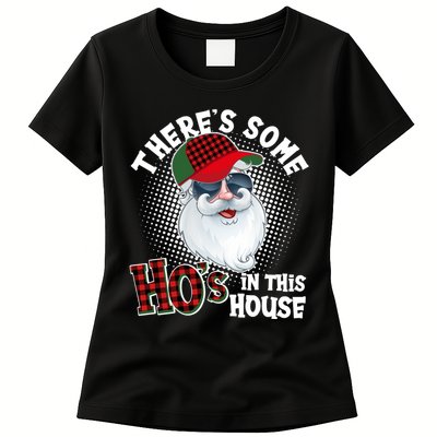 There's Some Ho's In This House Plaid Santa Womens T-Shirt