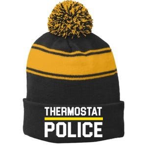 Thermostat Police Logo Stripe Pom Pom Beanie