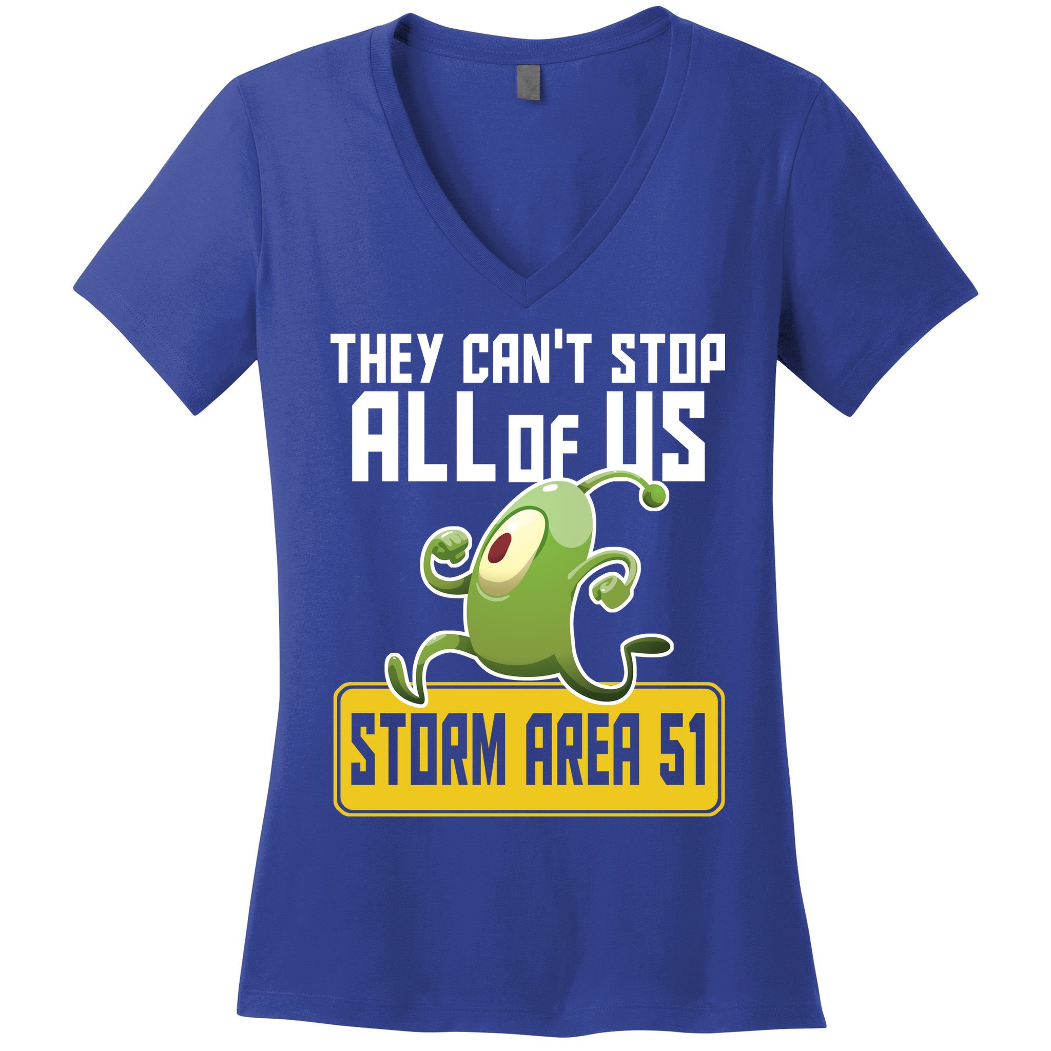 They Can't Stop Us All Storm Area 51 Alien Running Women's V-Neck T-Shirt