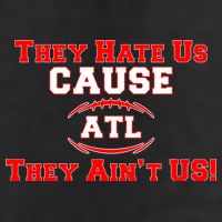 They Hate Us Cause They Aint Us ATL Atlanta Football 7 Panel Mesh Trucker Snapback Hat
