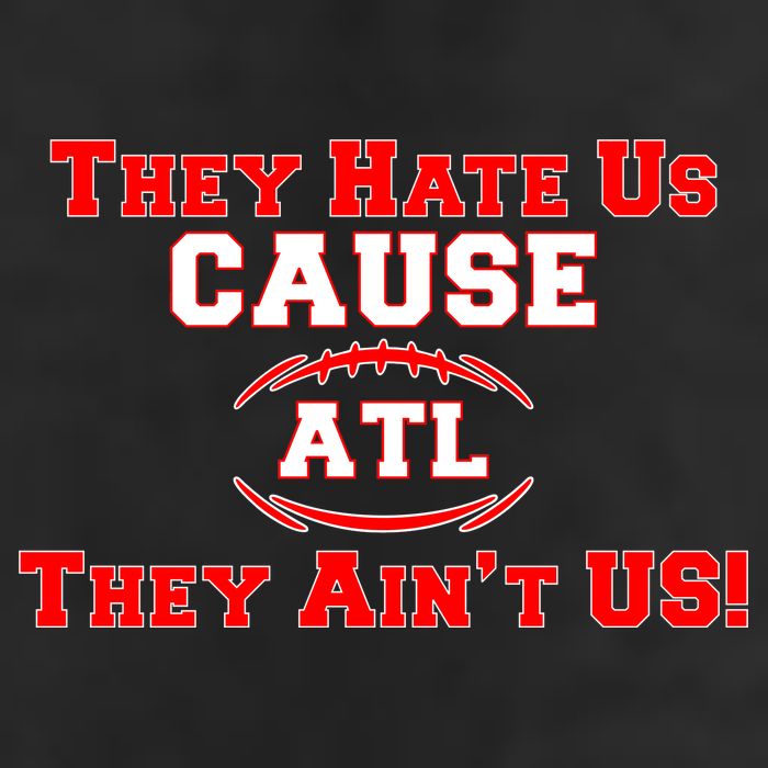 They Hate Us Cause They Aint Us ATL Atlanta Football 7 Panel Mesh Trucker Snapback Hat
