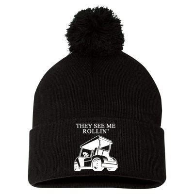 They See Me Rollin Funny Golf Cart Pom Pom 12in Knit Beanie