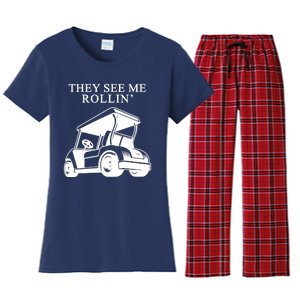 They See Me Rollin Funny Golf Cart Women's Flannel Pajama Set