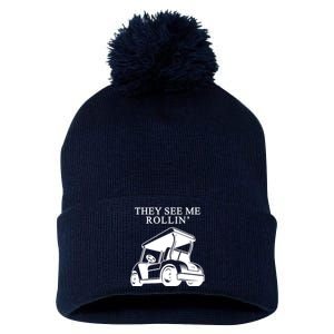 They See Me Rollin Funny Golf Cart Pom Pom 12in Knit Beanie