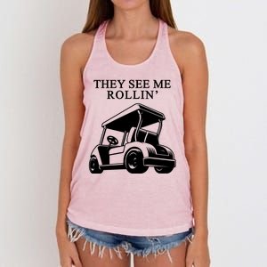 They See Me Rollin Funny Golf Cart Women's Knotted Racerback Tank