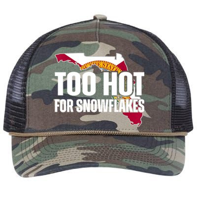 Too Hot For Snowflakes Florida Flag Map State Funny Saying Retro Rope Trucker Hat Cap