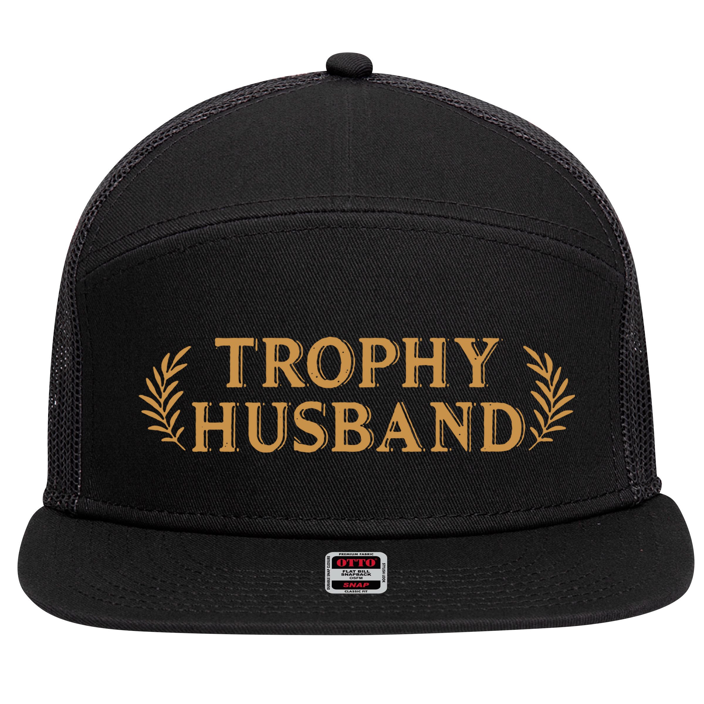 Trophy Husband Funny 7 Panel Mesh Trucker Snapback Hat