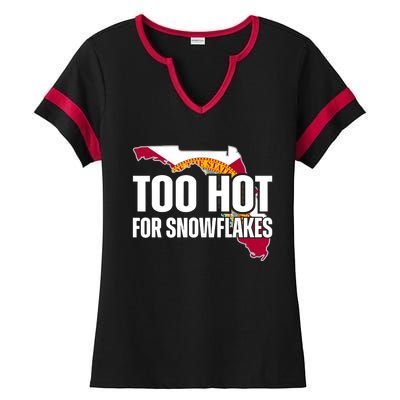 Too Hot For Snowflakes Florida Flag Map State Funny Saying Ladies Halftime Notch Neck Tee