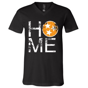 Tennessee Home Flag Orange White Stars Distressed V-Neck T-Shirt