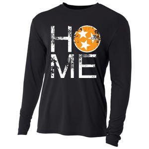 Tennessee Home Flag Orange White Stars Distressed Cooling Performance Long Sleeve Crew