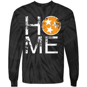 Tennessee Home Flag Orange White Stars Distressed Tie-Dye Long Sleeve Shirt