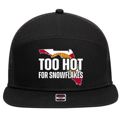 Too Hot For Snowflakes Florida Flag Map State 7 Panel Mesh Trucker Snapback Hat