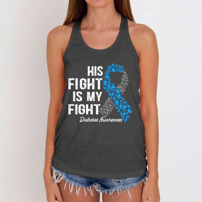 T1D His Fight Is My Fight Type 1 Diabetes Awareness Women's Knotted Racerback Tank