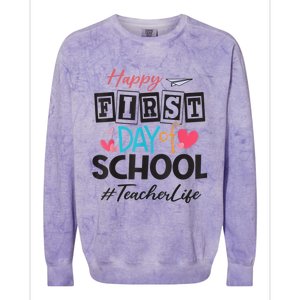 Teacher Happy First Day Of School Cute Women Back To School Colorblast Crewneck Sweatshirt