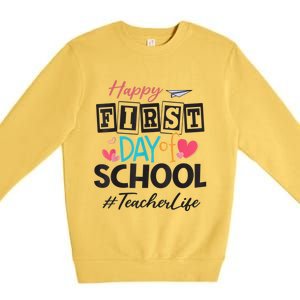 Teacher Happy First Day Of School Cute Women Back To School Premium Crewneck Sweatshirt