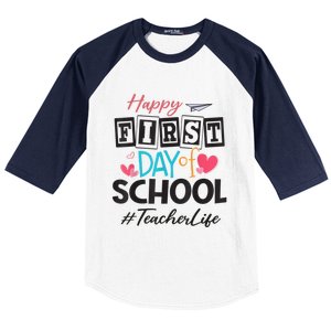 Teacher Happy First Day Of School Cute Women Back To School Baseball Sleeve Shirt