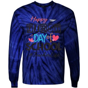 Teacher Happy First Day Of School Cute Women Back To School Tie-Dye Long Sleeve Shirt