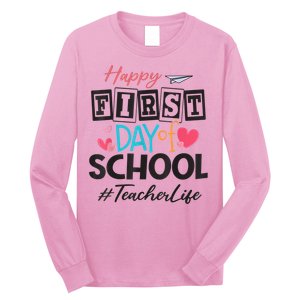 Teacher Happy First Day Of School Cute Women Back To School Long Sleeve Shirt