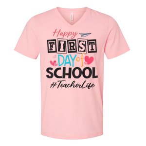 Teacher Happy First Day Of School Cute Women Back To School V-Neck T-Shirt